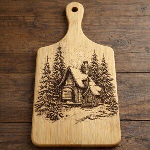 Custom Laser Engraved Bamboo Cutting Board - 11 X 5 Inch - Cottage Images